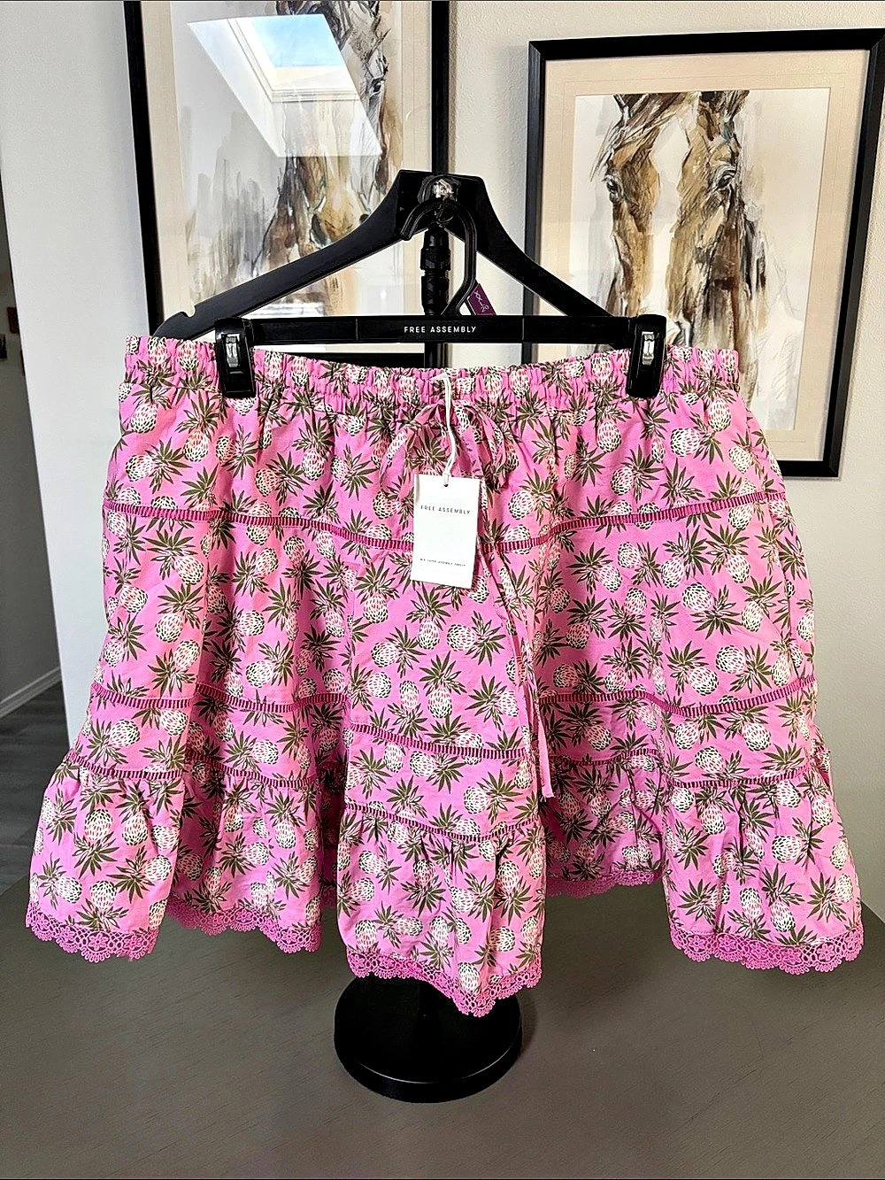 Free Assembly E-WST TIERED MINI SKT Floral Tiered Skirt in Pink XXL (20) NWT